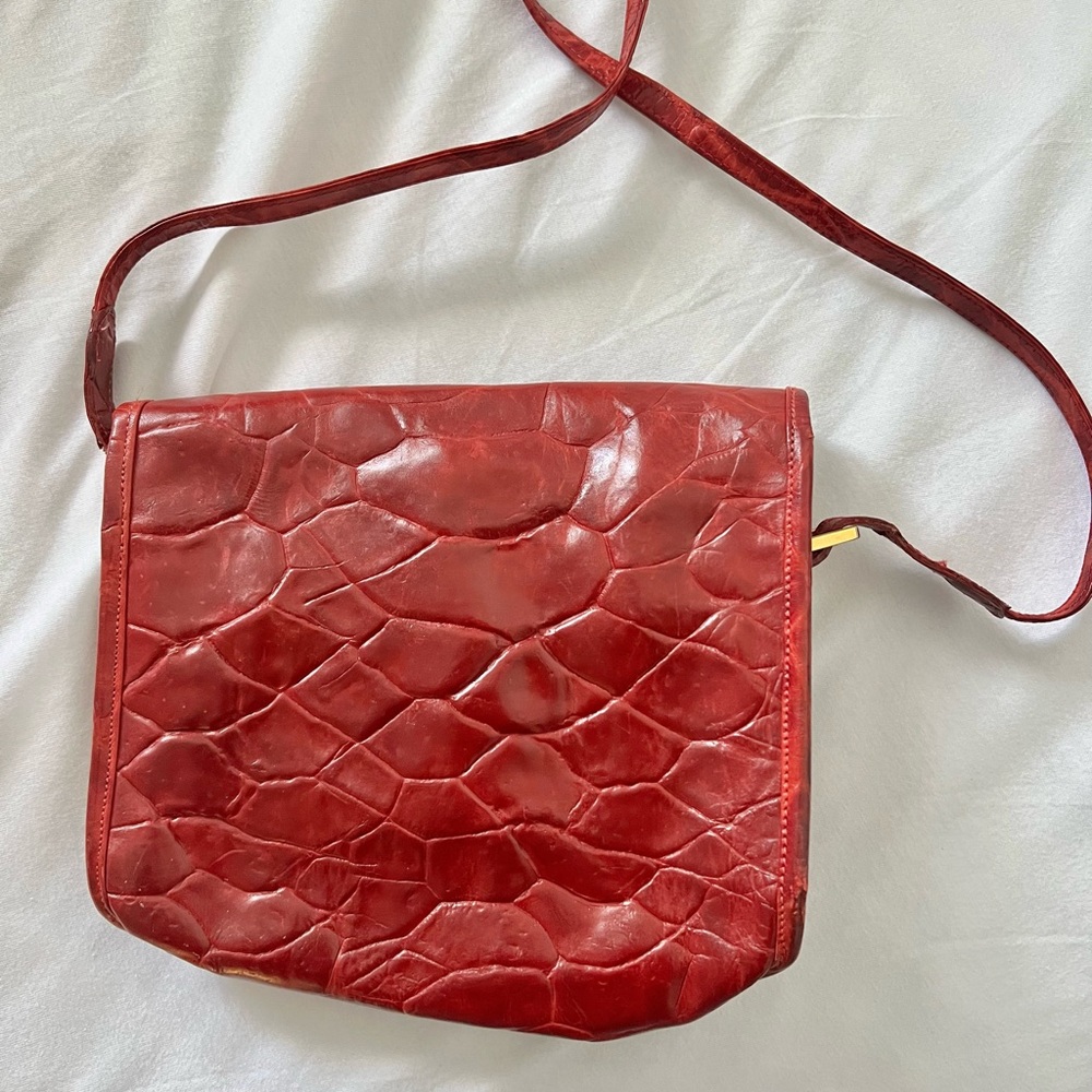 Carlos Falchi Exotic Leather Red Crossbody Bag - Picture 3 of 12